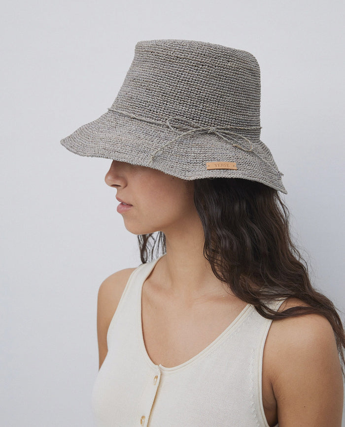 Yerse Handmade Rafia Hat in Grey 42951Ys
