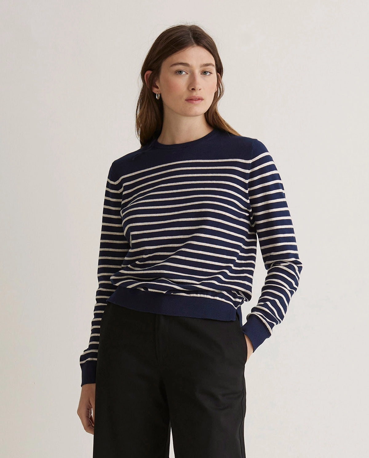 Yerse Jumper Round Neck Stripes in Navy 43501