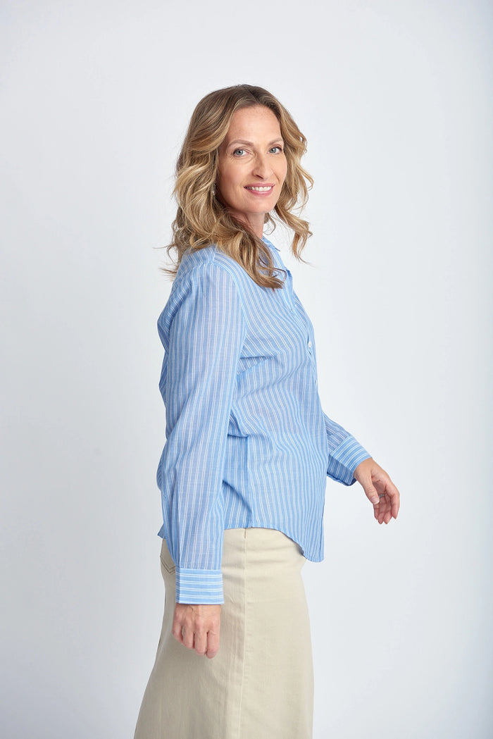 Goondiwindi Cotton Casual Stripe Shirt in Light Blue/White 4353