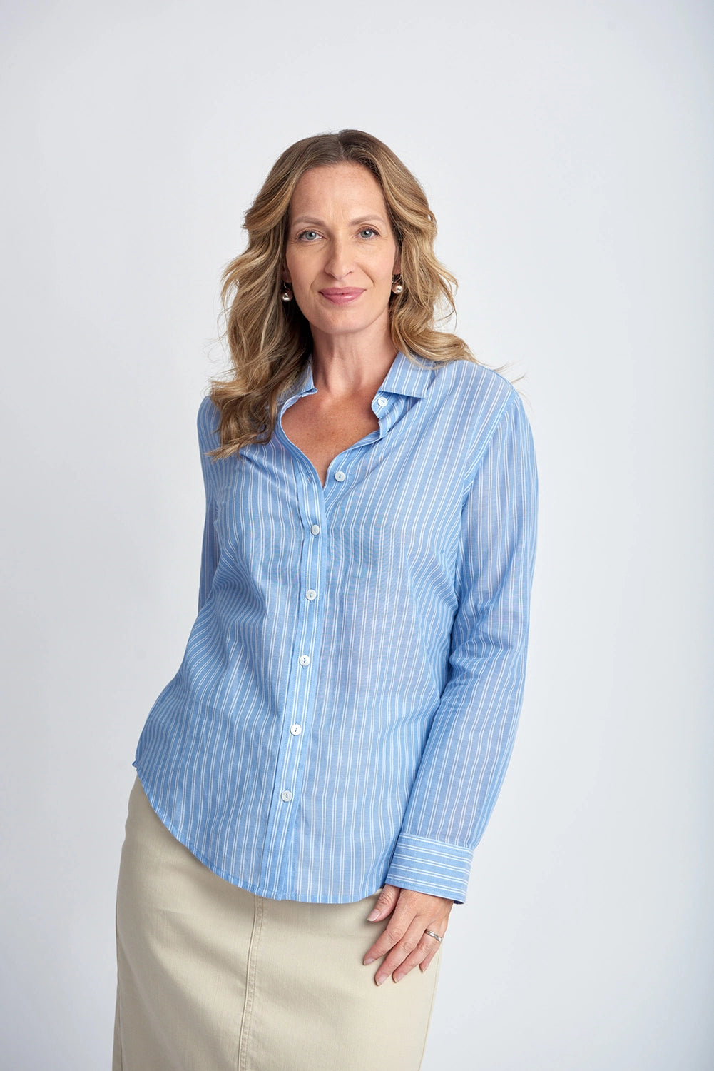 Goondiwindi Cotton Casual Stripe Shirt in Light Blue/White 4353