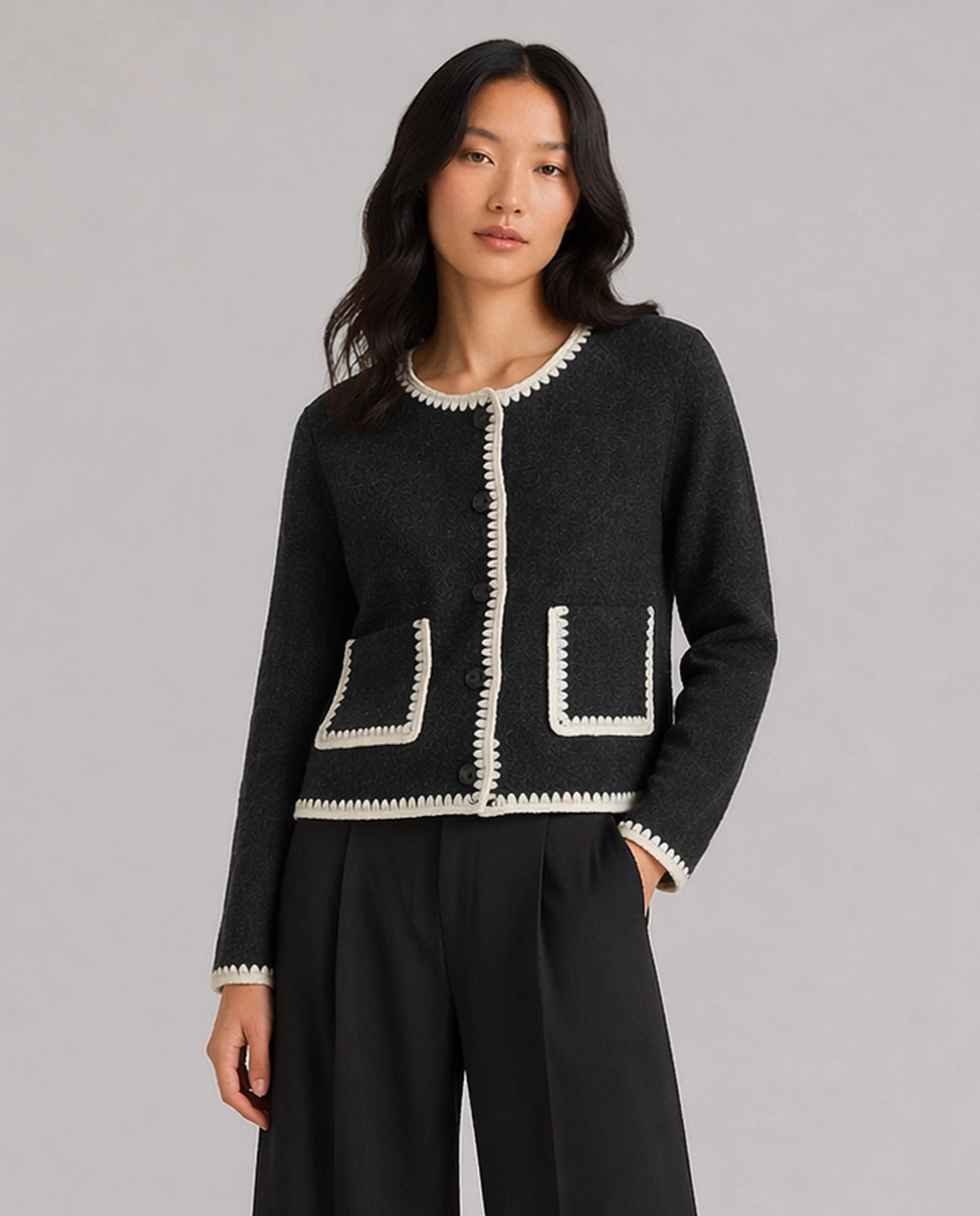Yerse Cardigan Boiled Wool in Plomo 43572