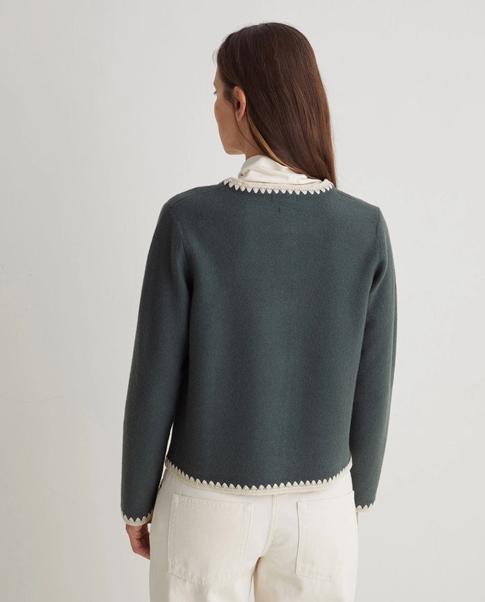 Yerse Cardigan Boiled Wool in Verde 43572