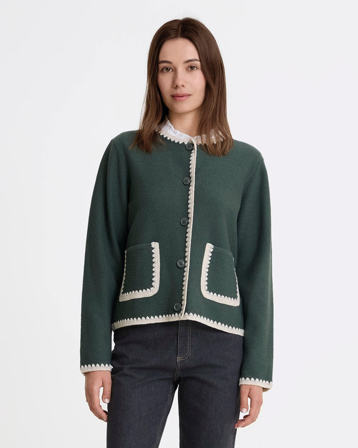 Yerse Cardigan Boiled Wool in Verde 43572