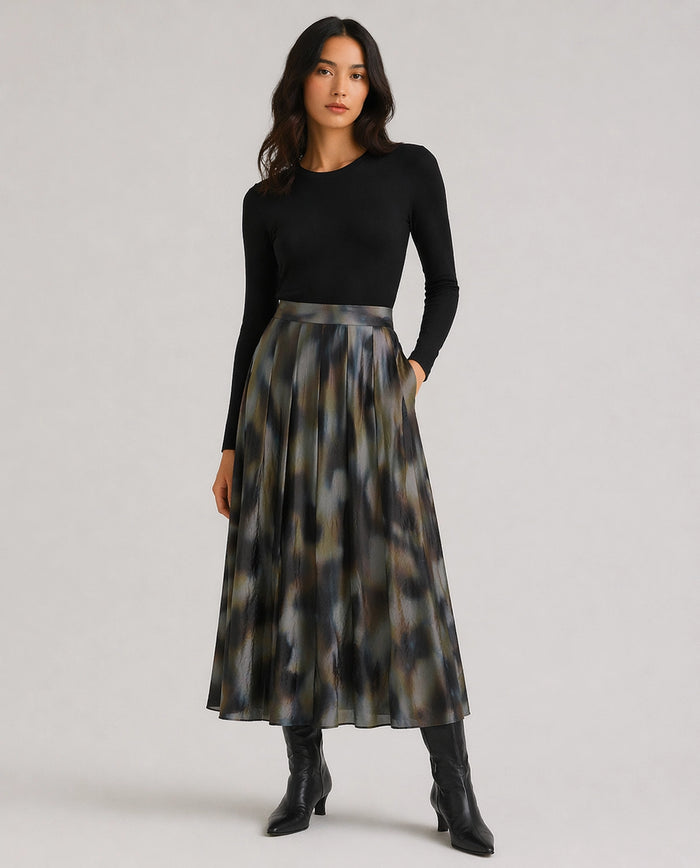 Yerse Skirt Midi Pleats in Kaki 43824