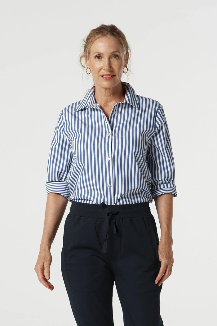 Goondiwindi Cotton 3/4 Sleeve Stripe Shirt in Blue Jasper Str 4436-225