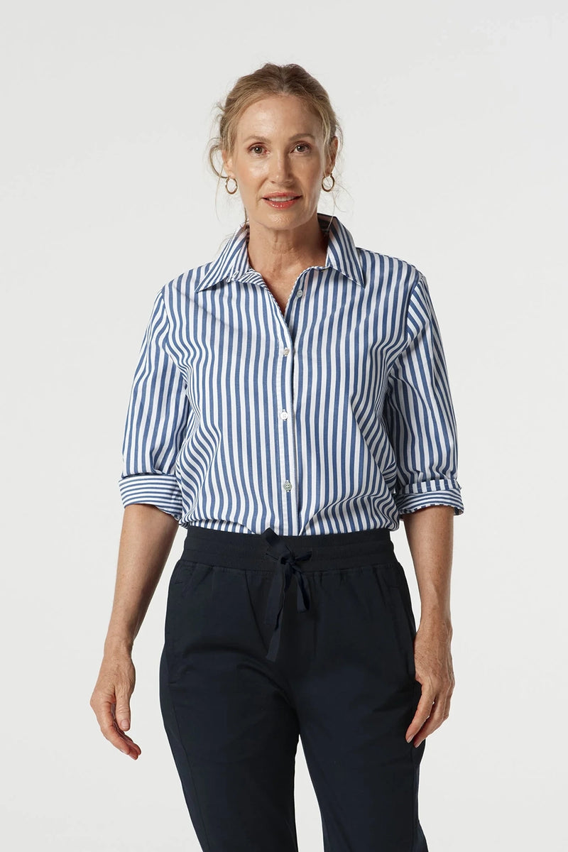 Goondiwindi Cotton 3/4 Sleeve Stripe Shirt in Blue Jasper Str 4436-225