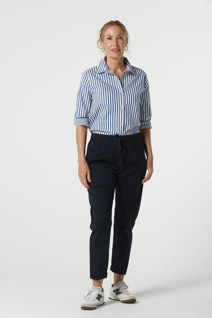 Goondiwindi Cotton 3/4 Sleeve Stripe Shirt in Blue Jasper Str 4436-225