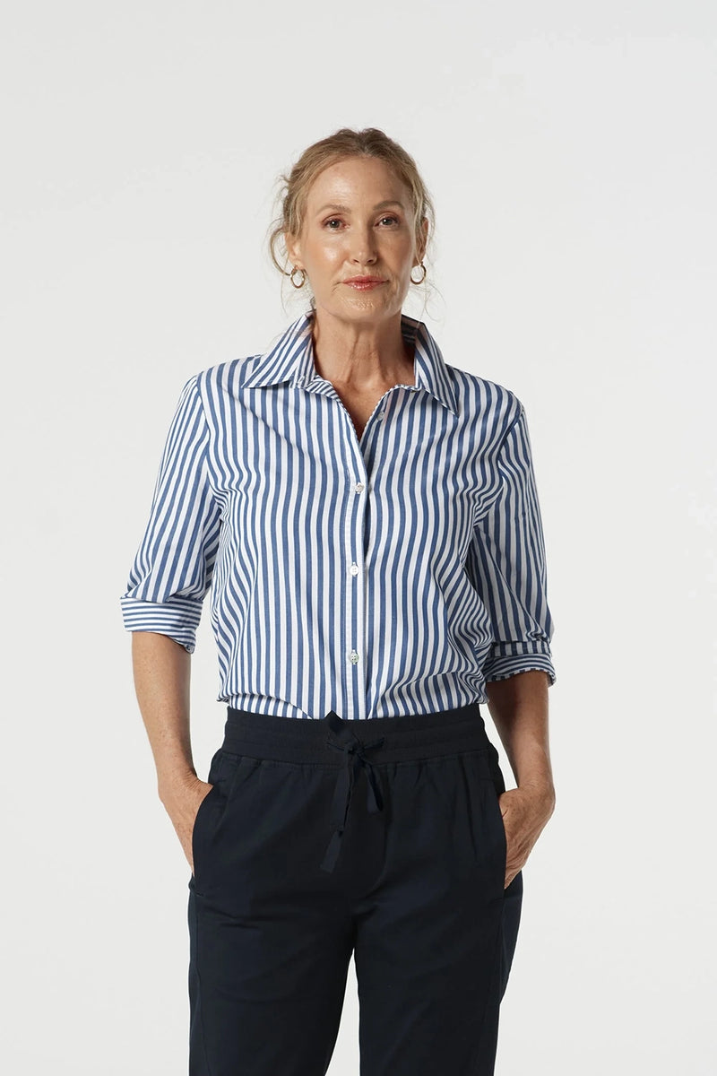 Goondiwindi Cotton 3/4 Sleeve Stripe Shirt in Blue Jasper Str 4436-225