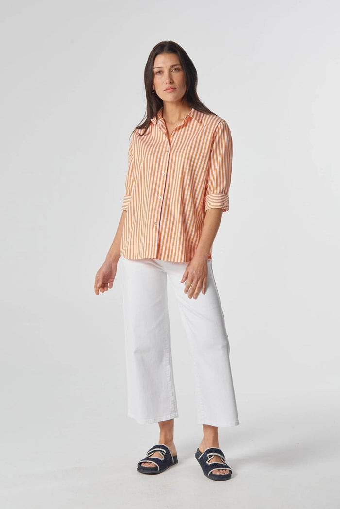 Goondiwindi Cotton 3/4 Sleeve Stripe Shirt in Bright Orange 4436-225