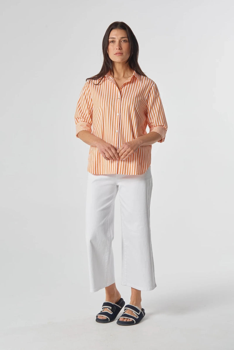 Goondiwindi Cotton 3/4 Sleeve Stripe Shirt in Bright Orange 4436-225