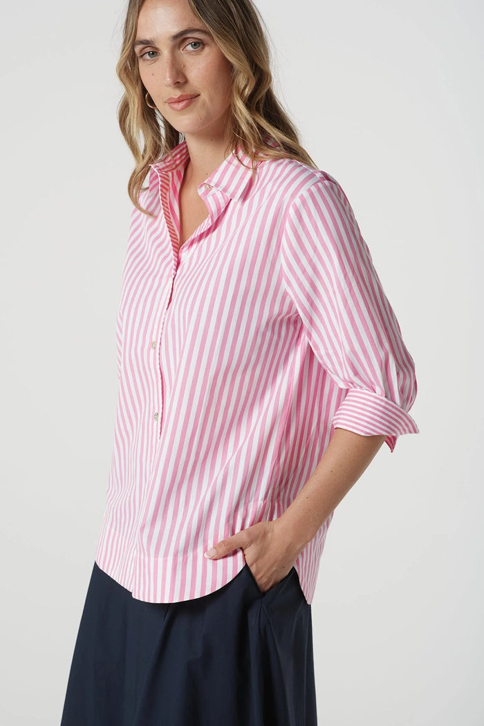 Goondiwindi Cotton 3/4 Sleeve Stripe Shirt in Pink Cosmos Str 4436-225