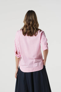 Goondiwindi Cotton 3/4 Sleeve Stripe Shirt in Pink Cosmos Str 4436-225