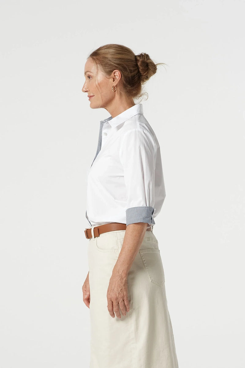 Goondiwindi Cotton 3/4 Sleeve Shirt in White/Stripe Trim 4436