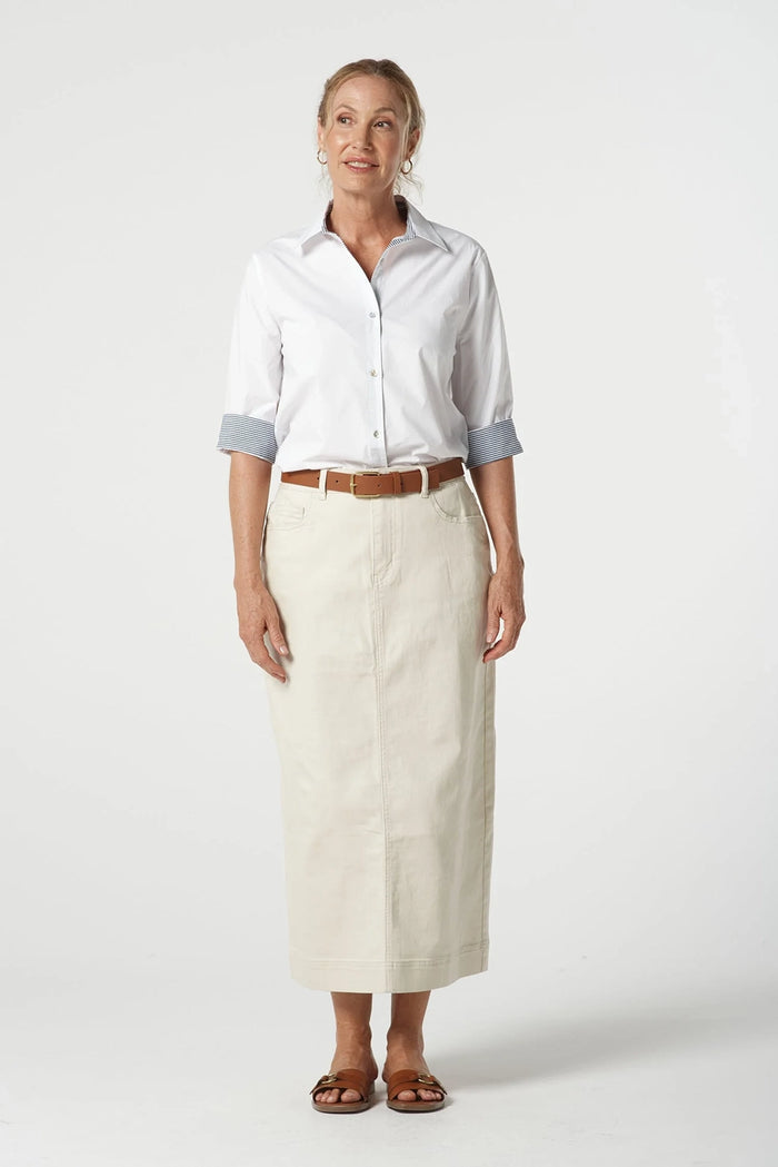 Goondiwindi Cotton 3/4 Sleeve Shirt in White/Stripe Trim 4436