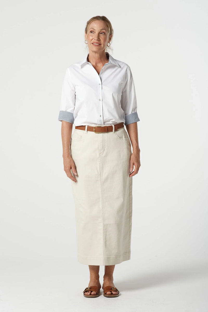 Goondiwindi Cotton 3/4 Sleeve Shirt in White/Stripe Trim 4436