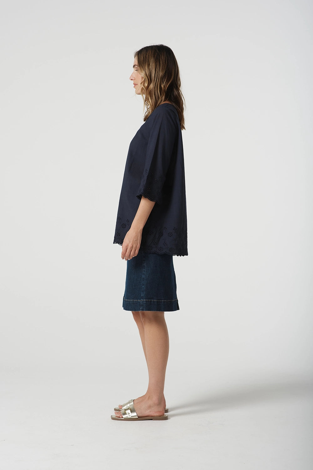 Goondiwindi Cotton Trapeze Top in Dark Navy 4445