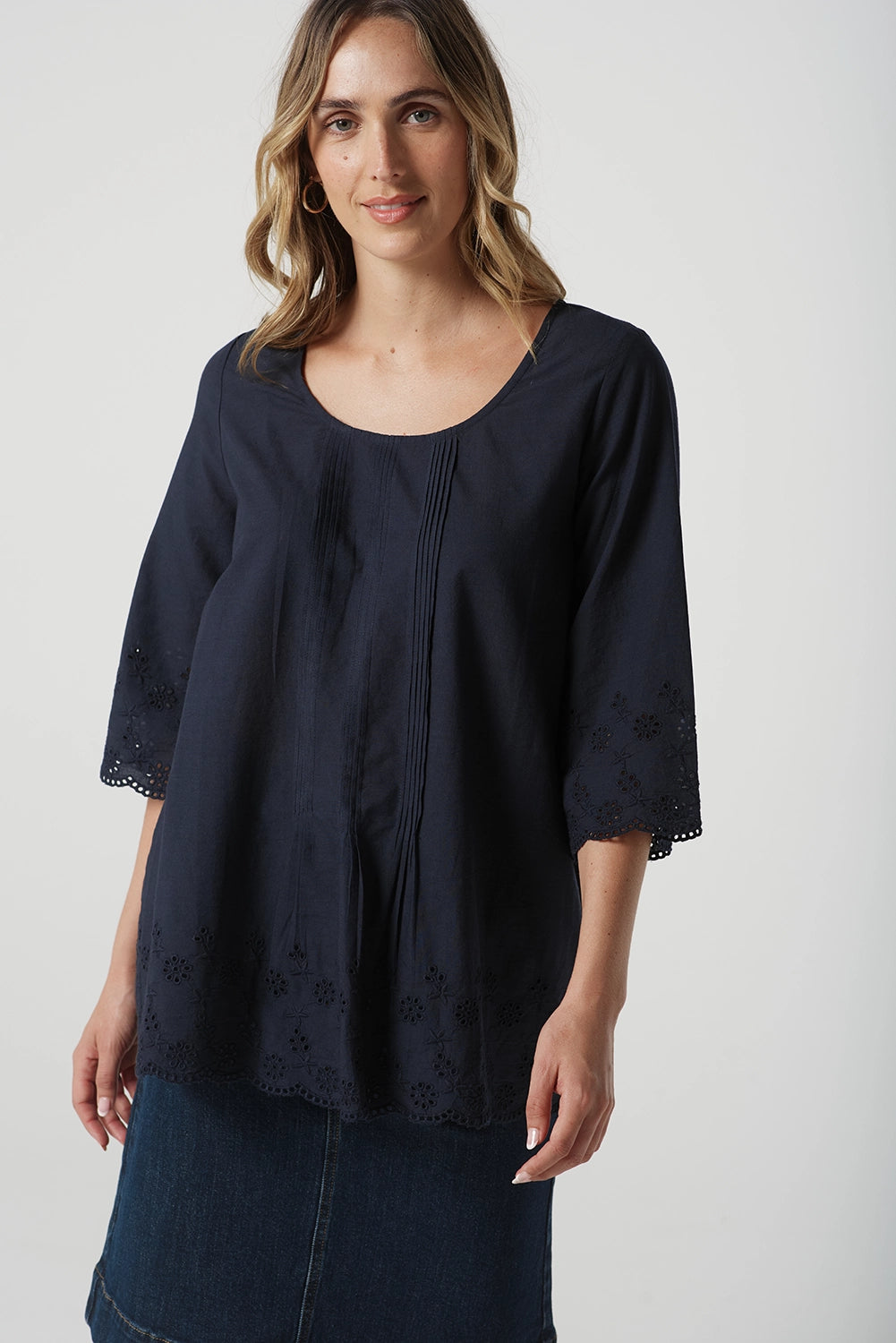 Goondiwindi Cotton Trapeze Top in Dark Navy 4445