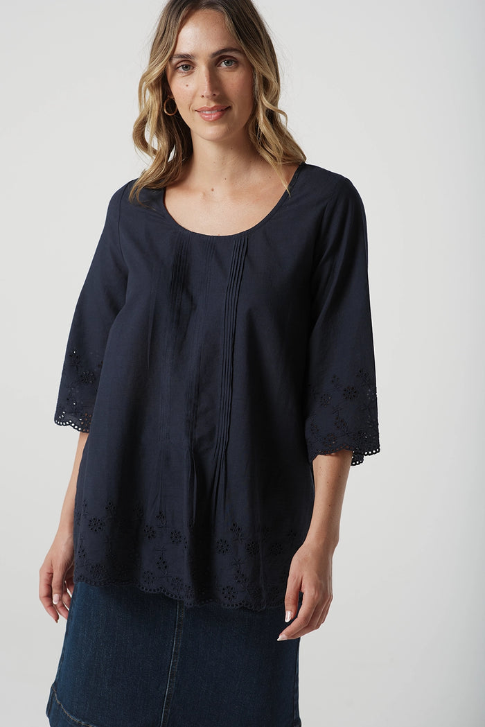 Goondiwindi Cotton Trapeze Top in Dark Navy 4445