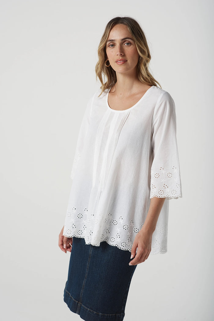 Goondiwindi Cotton Trapeze Top in Optical White 4445