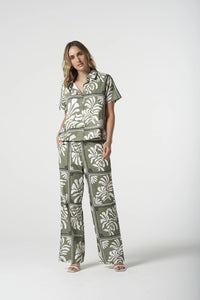 Goondiwindi Cotton Soft Button Through Blouse in Sage Green Print 4447-222