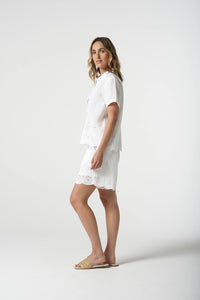 Goondiwindi Cotton Oversized Embroidered Hemline Shirt in Optical White 4452