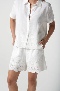 Goondiwindi Cotton Oversized Embroidered Hemline Shirt in Optical White 4452