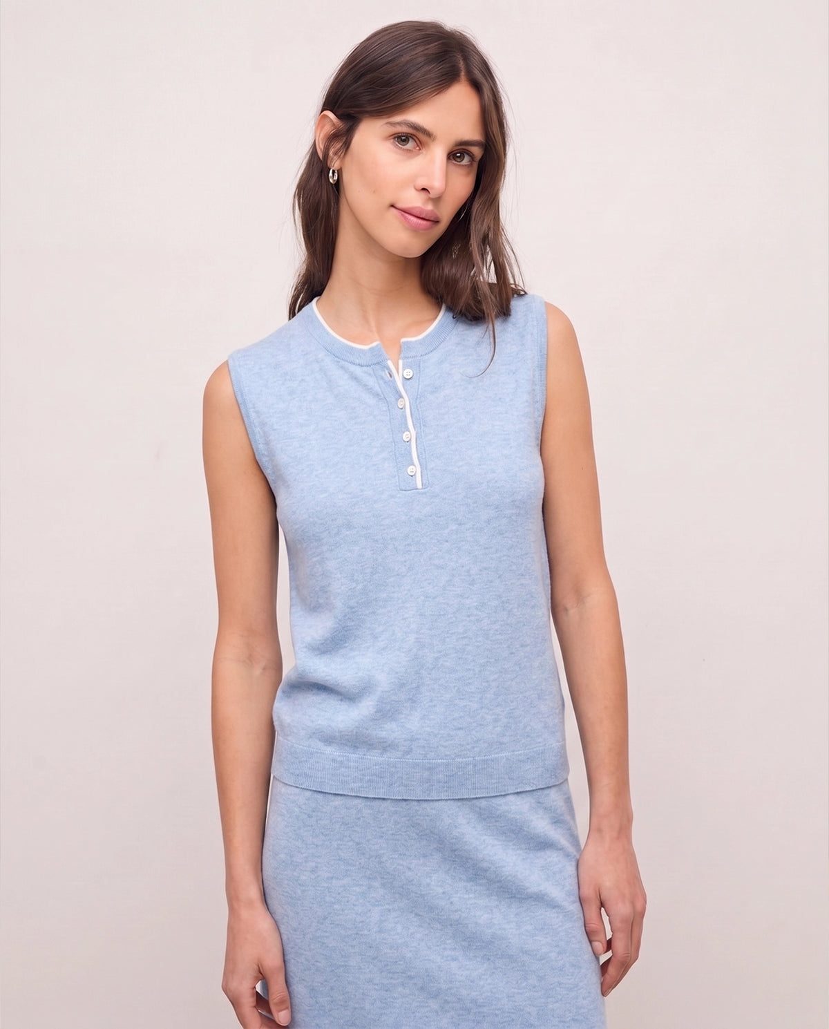 Yerse Henley Collar Top in Lt Sky Blue 44537