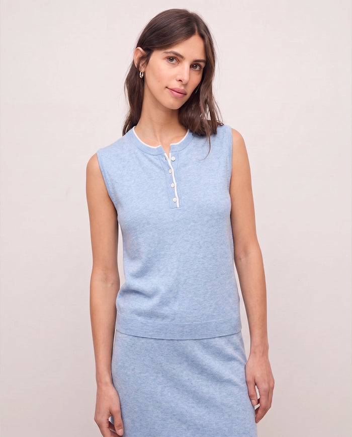 Yerse Henley Collar Top in Lt Sky Blue 44537