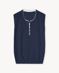 Yerse Henley Collar Top in Navy 44537