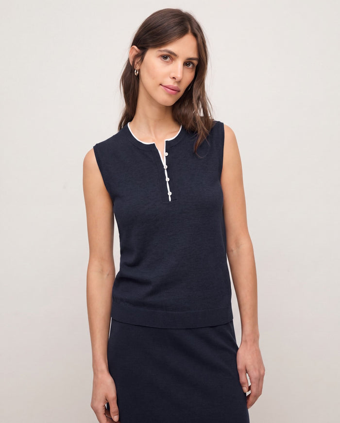 Yerse Henley Collar Top in Navy 44537
