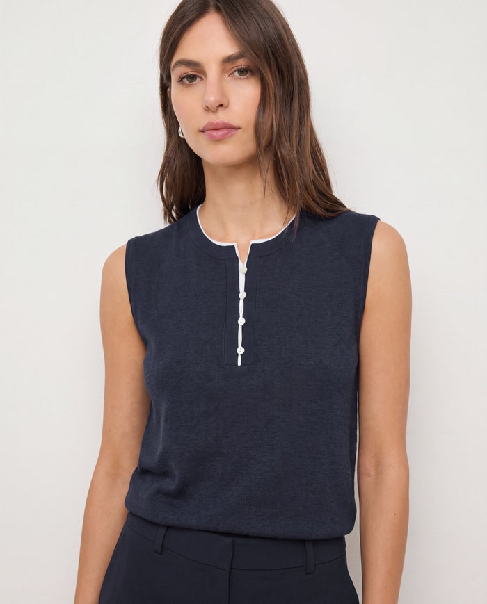 Yerse Henley Collar Top in Navy 44537