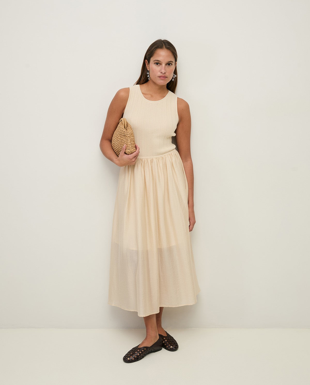 Yerse Bi-Material Dress in Ecru 44565