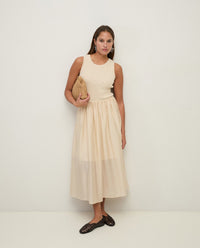 Yerse Bi-Material Dress in Ecru 44565