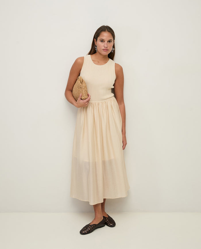 Yerse Bi-Material Dress in Ecru 44565
