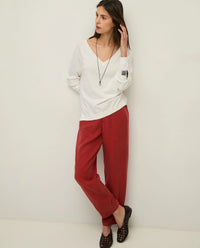 Yerse Straight Tencel Trousers in Dark Red 44816