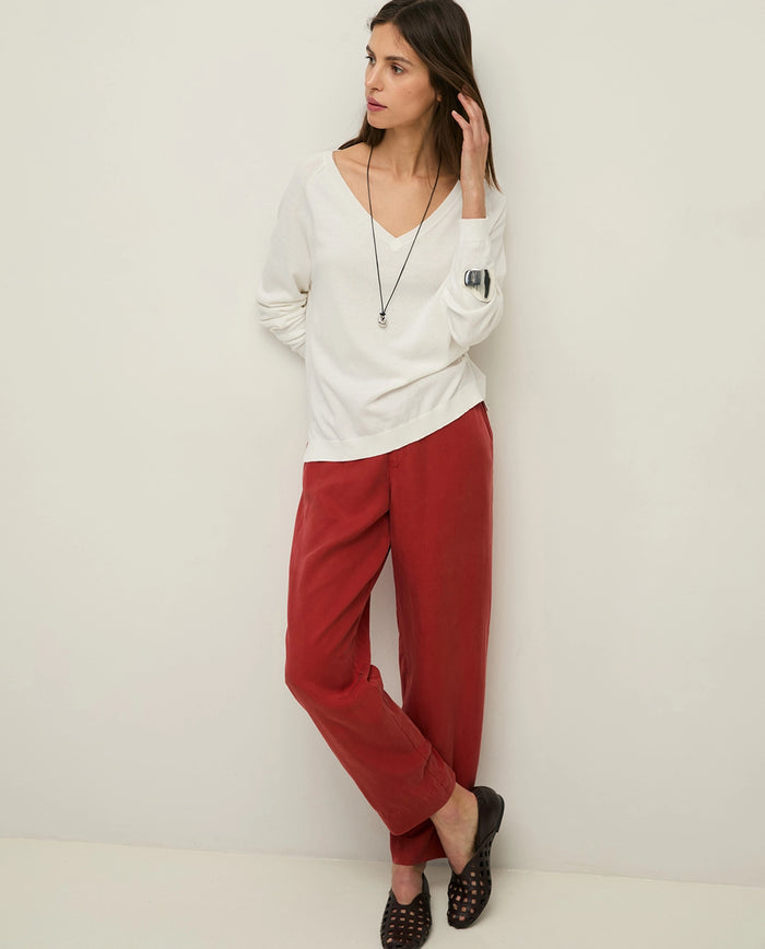 Yerse Straight Tencel Trousers in Dark Red 44816