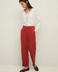 Yerse Straight Tencel Trousers in Dark Red 44816