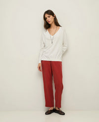 Yerse Straight Tencel Trousers in Dark Red 44816