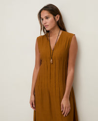 Yerse Crinkled Effect Dress in Mustard 44822