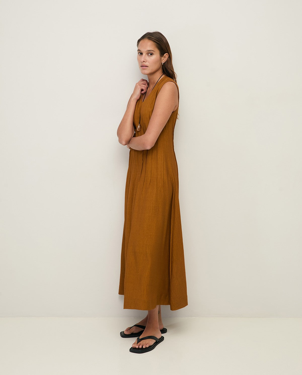 Yerse Crinkled Effect Dress in Mustard 44822