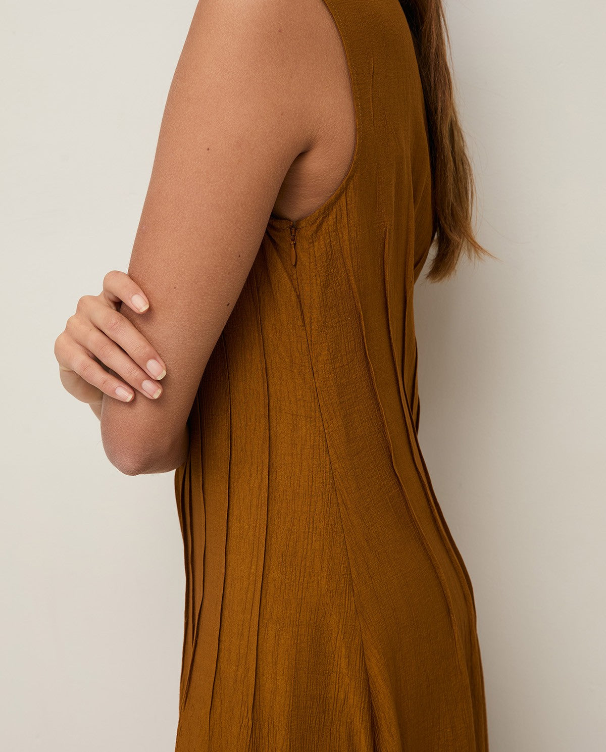 Yerse Crinkled Effect Dress in Mustard 44822