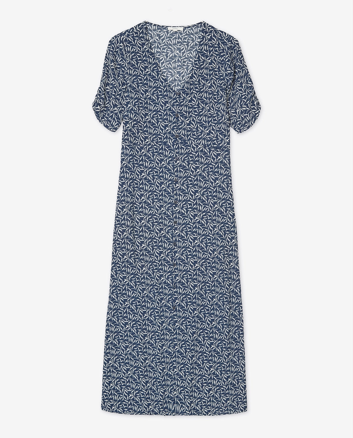 Yerse Viscose Midi Dress in Navy Leaves 44825