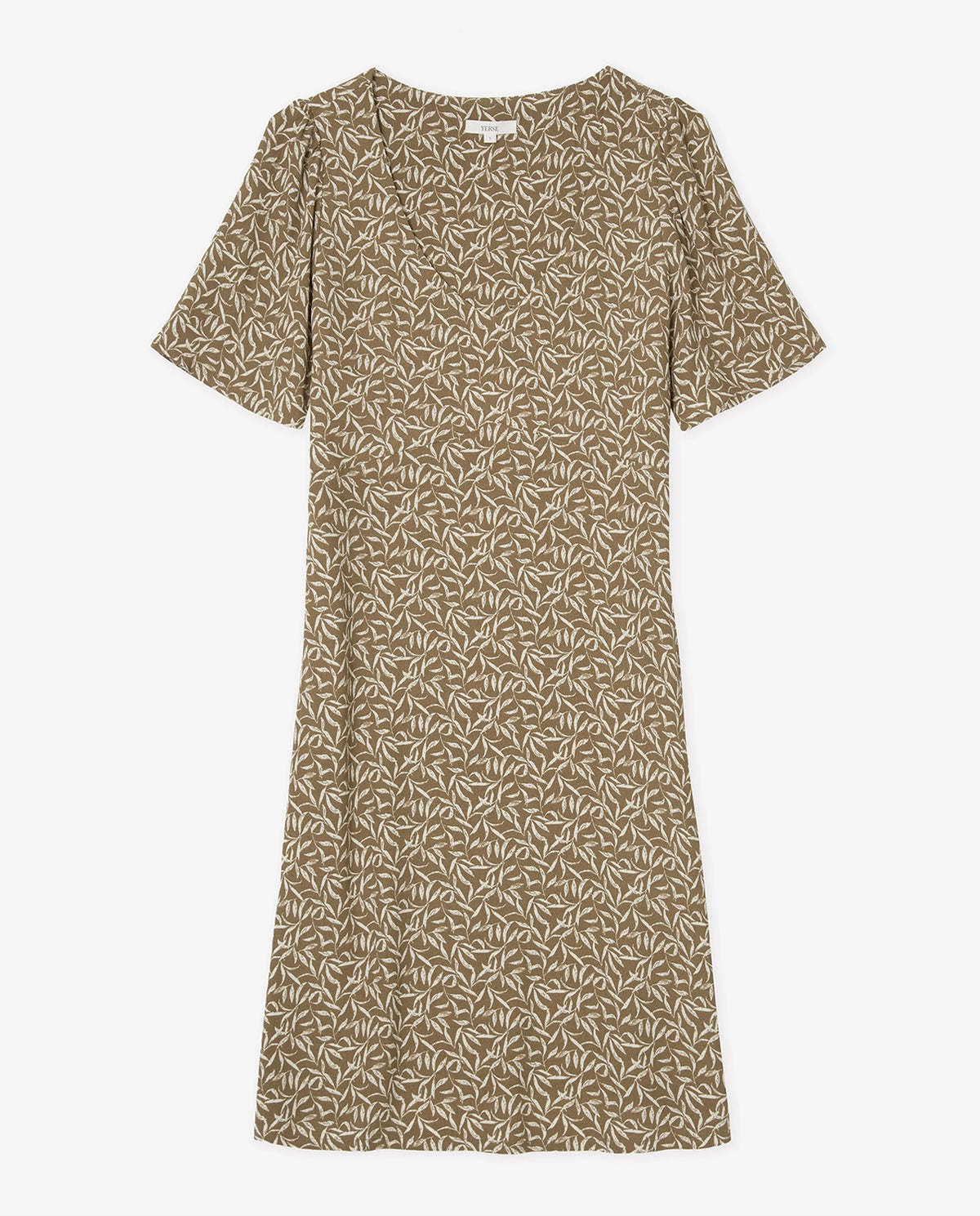 Yerse Short Sleeve Crepe Dress in Grn Leaves 44826