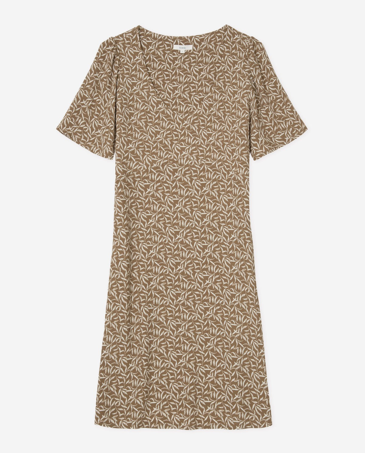 Yerse Short Sleeve Crepe Dress in Grn Leaves 44826