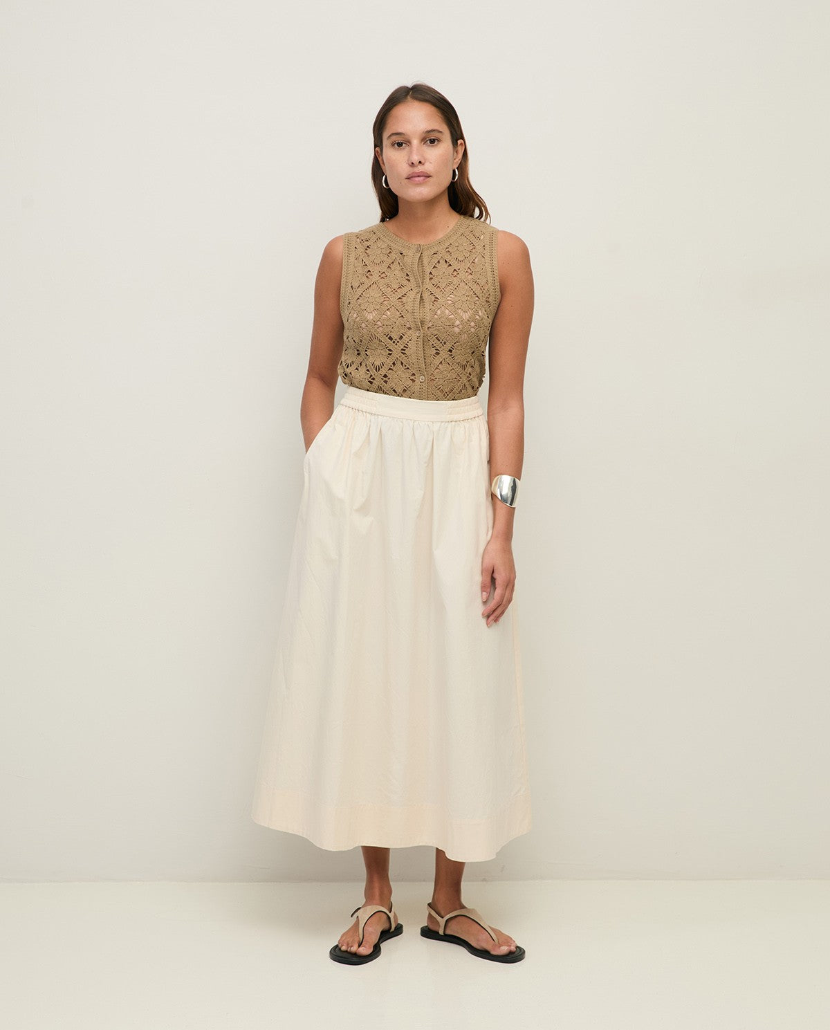 Yerse Midi Poplin Skirt in Ecru 44837