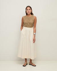 Yerse Midi Poplin Skirt in Ecru 44837