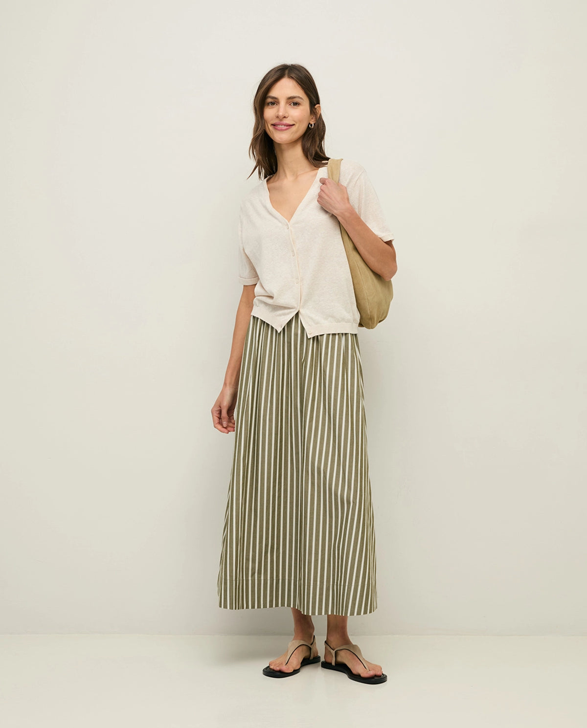 Yerse Midi Poplin Skirt in Ht Grn Stripe 44837