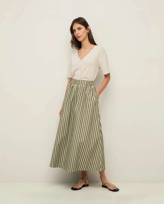 Yerse Midi Poplin Skirt in Ht Grn Stripe 44837