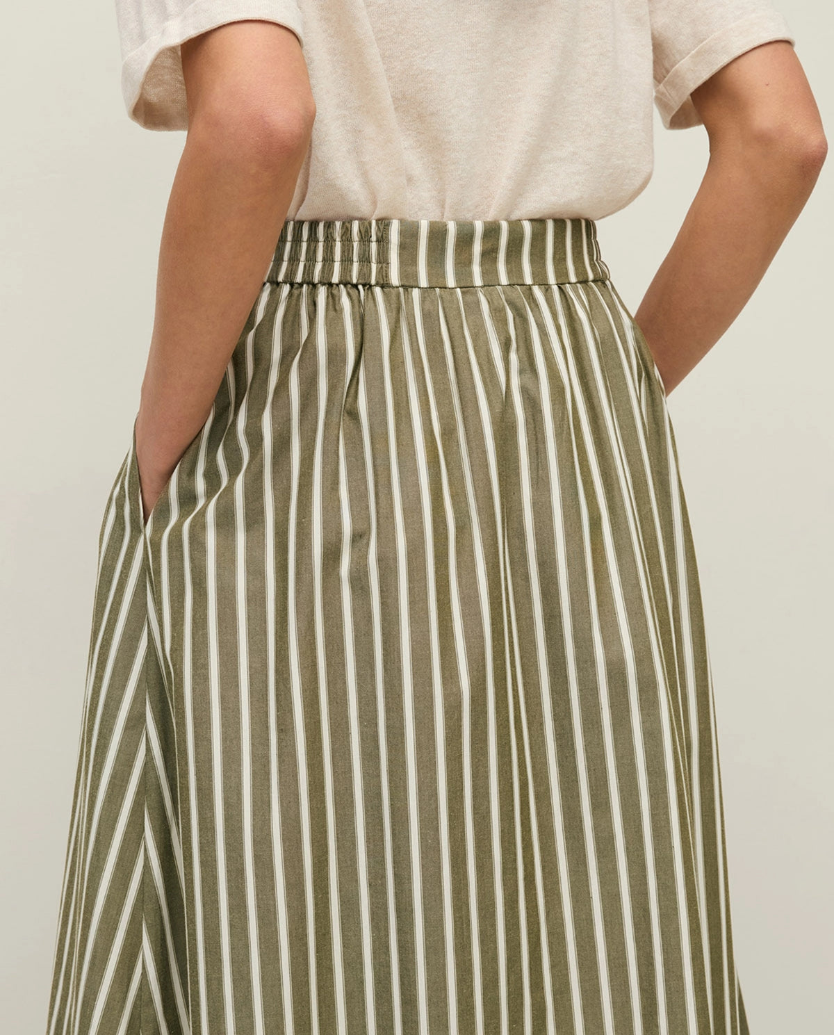 Yerse Midi Poplin Skirt in Ht Grn Stripe 44837