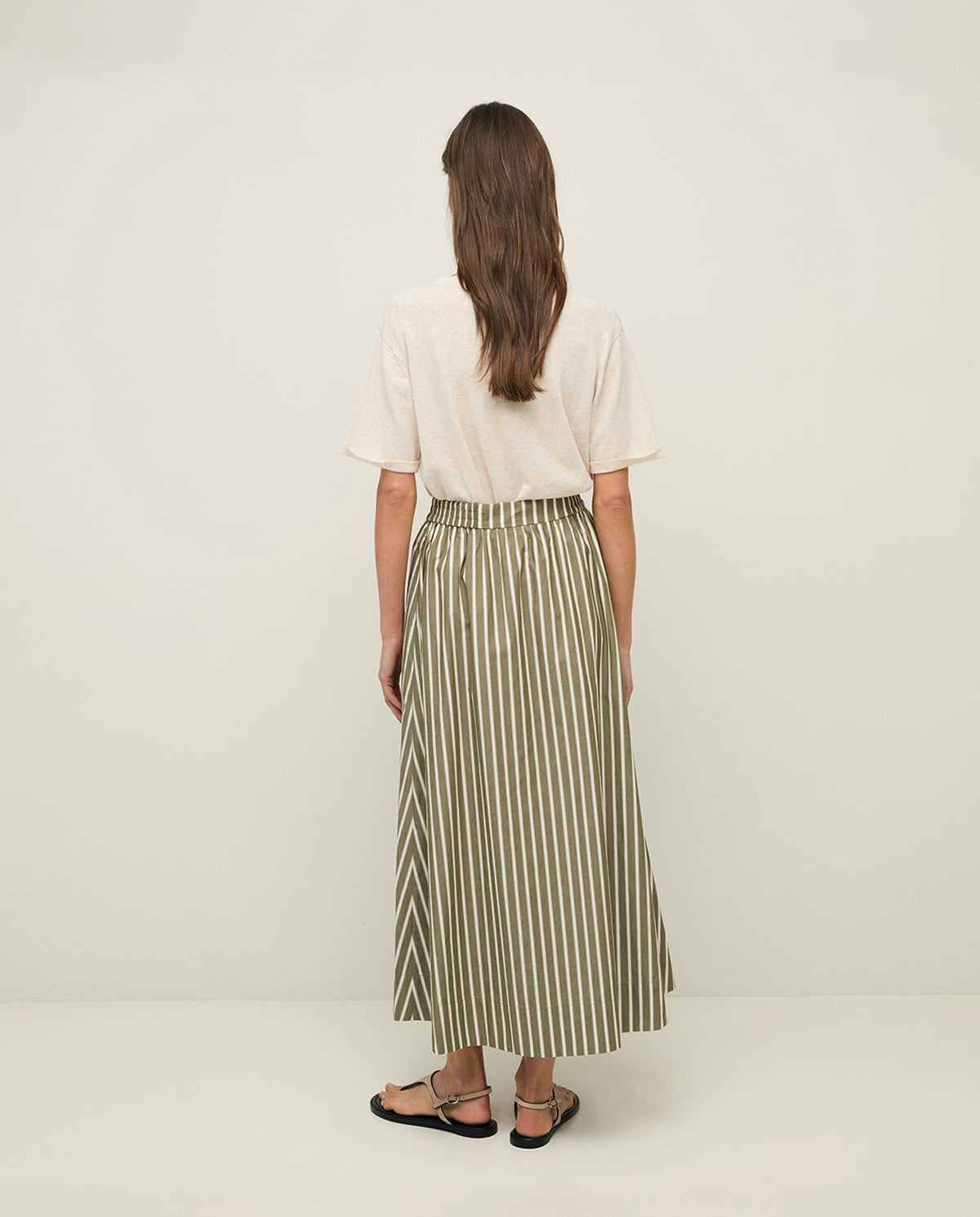 Yerse Midi Poplin Skirt in Ht Grn Stripe 44837